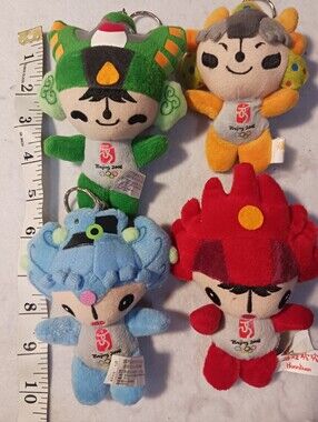 Olympic BEIJING 2008 Mascot Plush Keychains - Red, Green, Blue, Yellow Set Of 4